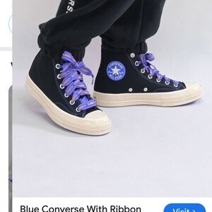 Converse Chuck 70 High Ribbon Laces Women's 7 Black Blue Flame